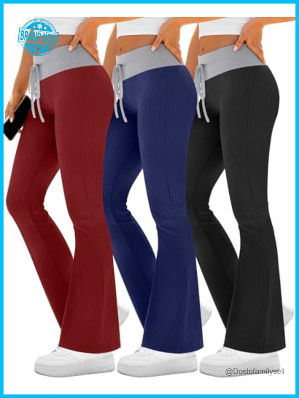 Women's Flare Leggings Ribbed Knit Yoga Pants 3 Pack Bootcut High Rise